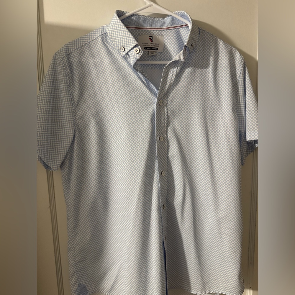 Report Blue and White Casual Button Down Shirt